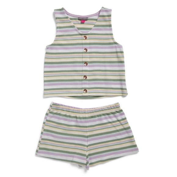 VINCE CAMUTO Pink Multi Little Girls 2pc Crochet Knit Tank And Shorts Set - Picture 1 of 2